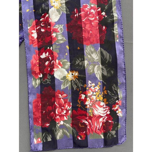 Elaine Gold Vintage Floral Striped Silk Scarf 11x52 Inches Red & Purple Headwear - Picture 2 of 5